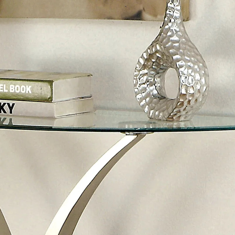 Modern Satin Plated Half-Moon Glass Top Sofa Console Table