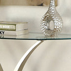 Modern Satin Plated Half-Moon Glass Top Sofa Console Table