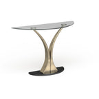 Modern Satin Plated Half-Moon Glass Top Sofa Console Table