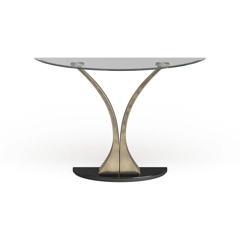 Modern Satin Plated Half-Moon Glass Top Sofa Console Table