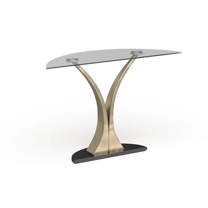 Modern Satin Plated Half-Moon Glass Top Sofa Console Table