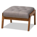 Mid-Century Modern Button Tufted Grey Fabric Upholstered Footstool Ottoman
