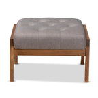 Mid-Century Modern Button Tufted Grey Fabric Upholstered Footstool Ottoman