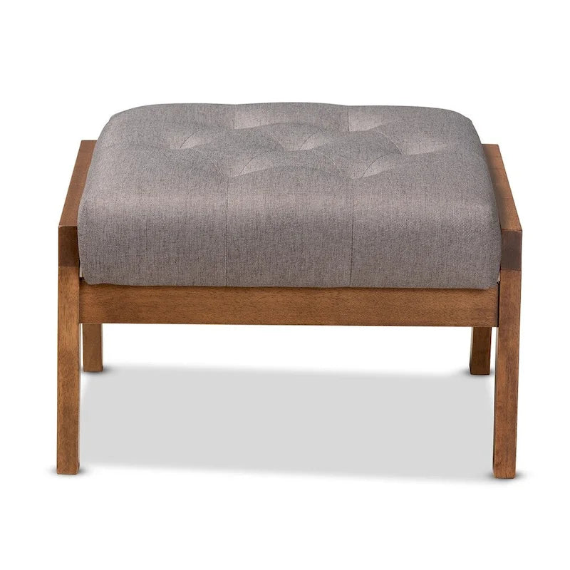 Mid-Century Modern Button Tufted Grey Fabric Upholstered Footstool Ottoman