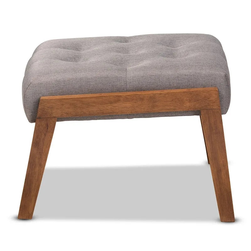 Mid-Century Modern Button Tufted Grey Fabric Upholstered Footstool Ottoman