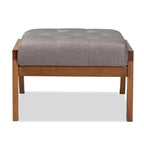 Mid-Century Modern Button Tufted Grey Fabric Upholstered Footstool Ottoman
