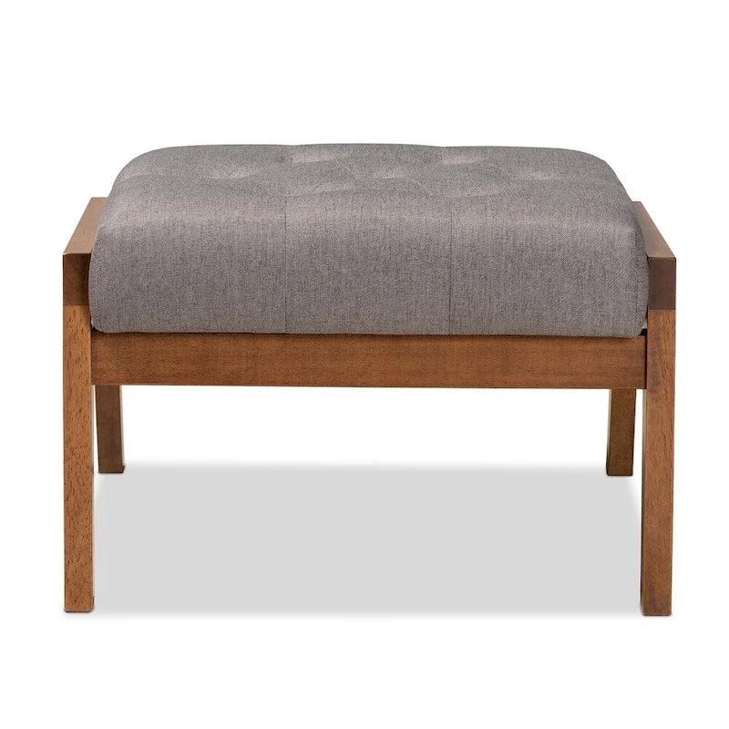 Mid-Century Modern Button Tufted Grey Fabric Upholstered Footstool Ottoman