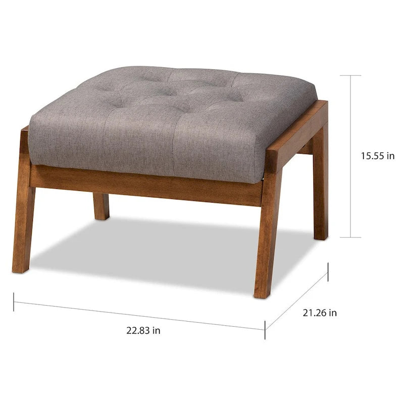 Mid-Century Modern Button Tufted Grey Fabric Upholstered Footstool Ottoman