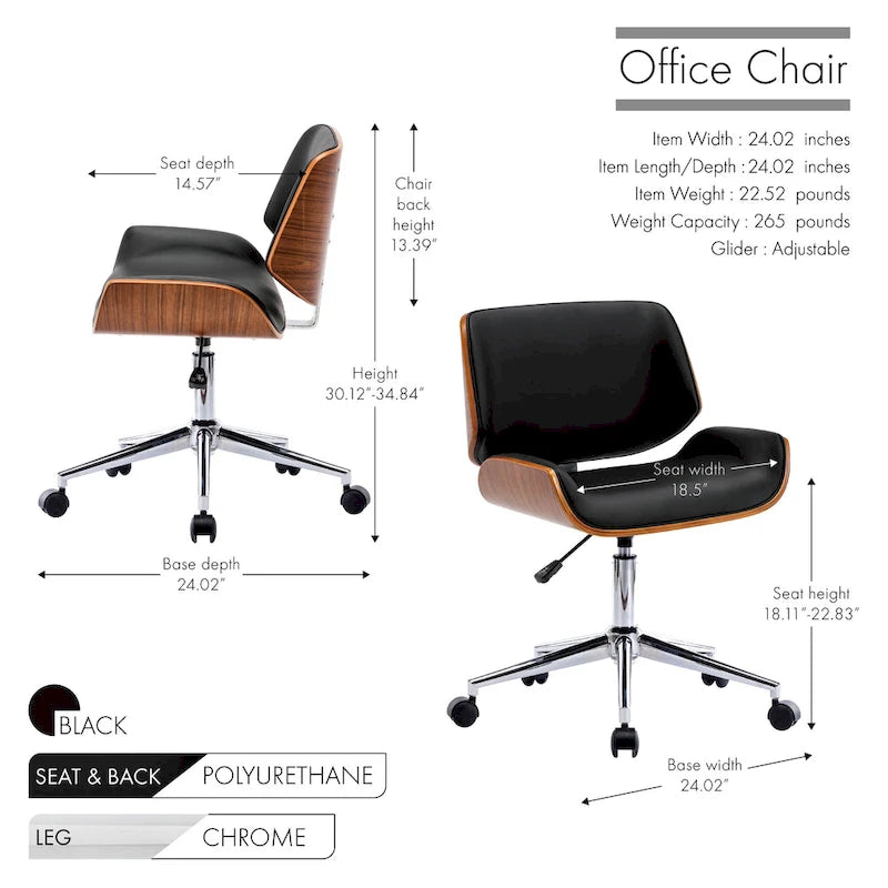 Sedia da ufficio Mid-Century in ecopelle