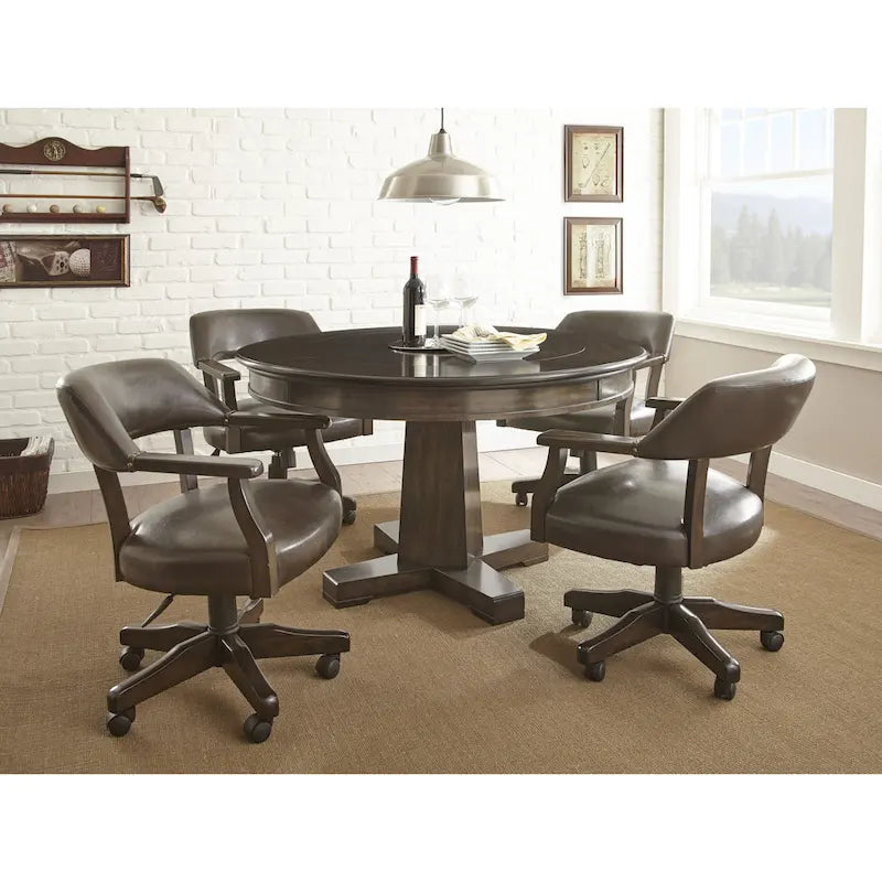 Dark Brown Faux Leather Adjustable Swivel Captain Chair with Casters