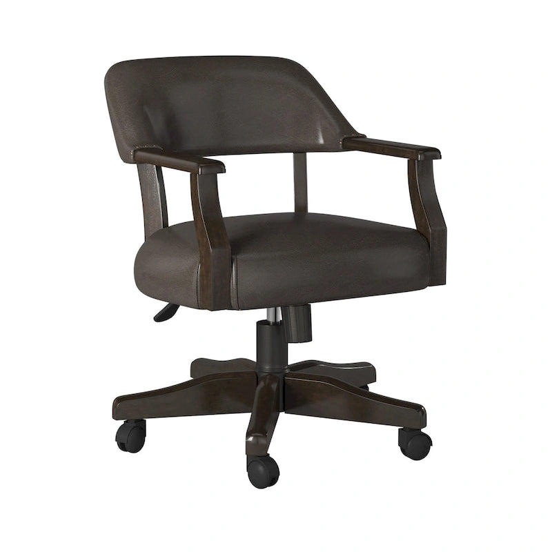 Dark Brown Faux Leather Adjustable Swivel Captain Chair with Casters