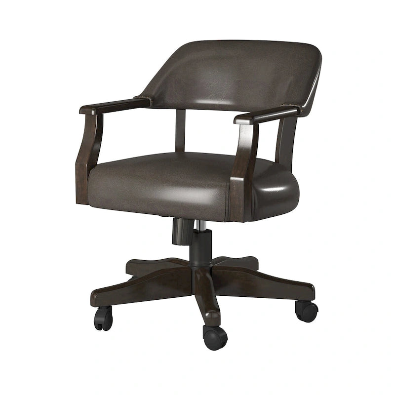 Dark Brown Faux Leather Adjustable Swivel Captain Chair with Casters