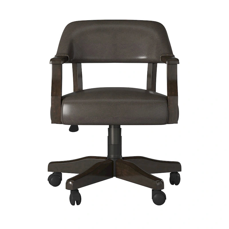 Dark Brown Faux Leather Adjustable Swivel Captain Chair with Casters