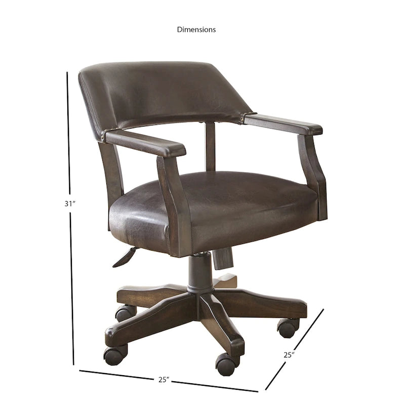 Dark Brown Faux Leather Adjustable Swivel Captain Chair with Casters