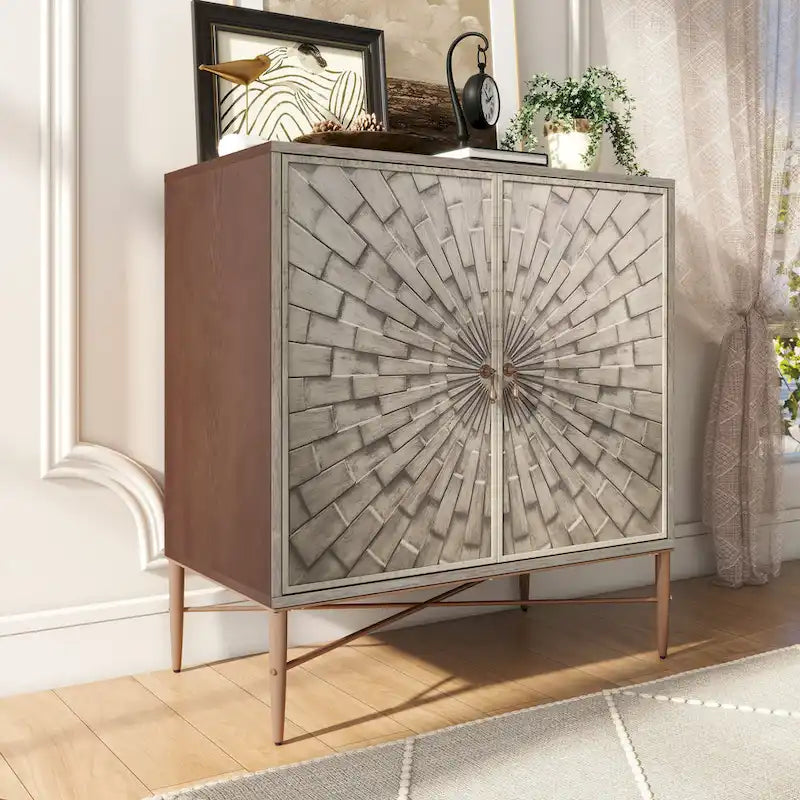 Clihome 2 Door Vintage Wood Buffet Storage Sideboard Accent Cabinet