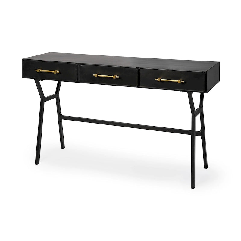 Black Metal with Gold Accents 3 Drawer Office Desk