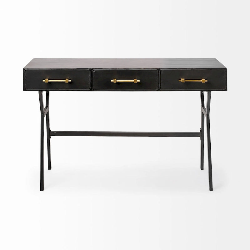 Black Metal with Gold Accents 3 Drawer Office Desk