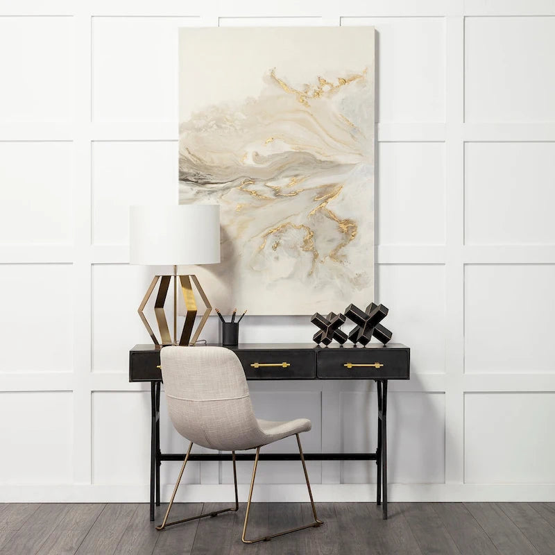 Black Metal with Gold Accents 3 Drawer Office Desk