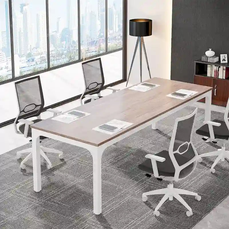 Large Rectangular Conference Table with Metal Legs Multi-Color Options