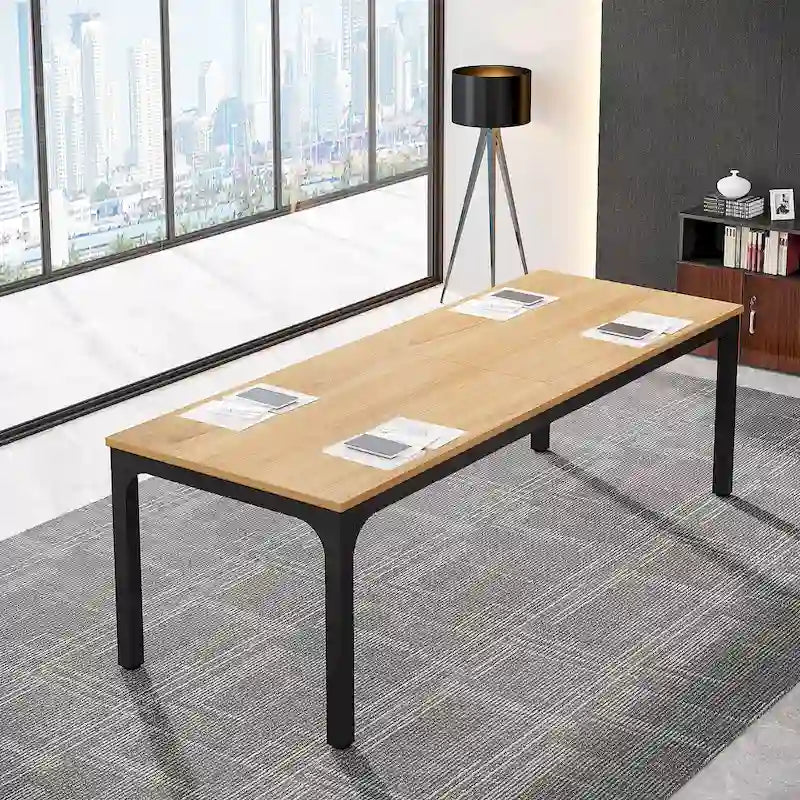 Large Rectangular Conference Table with Metal Legs Multi-Color Options