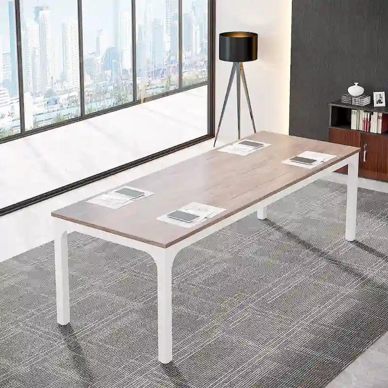 Large Rectangular Conference Table with Metal Legs Multi-Color Options