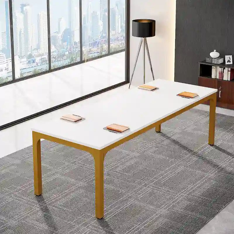 Large Rectangular Conference Table with Metal Legs Multi-Color Options