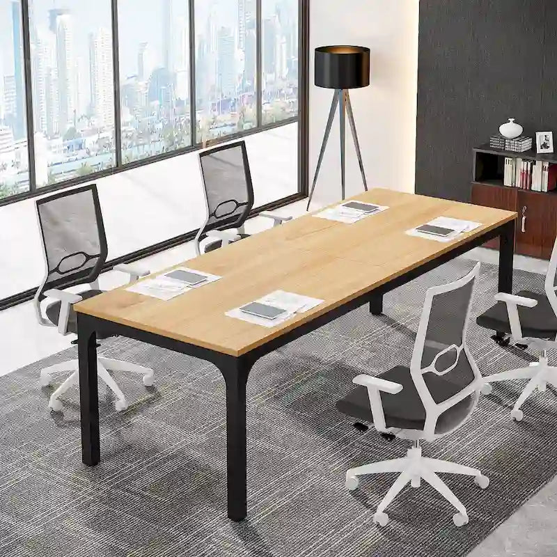 Large Rectangular Conference Table with Metal Legs Multi-Color Options