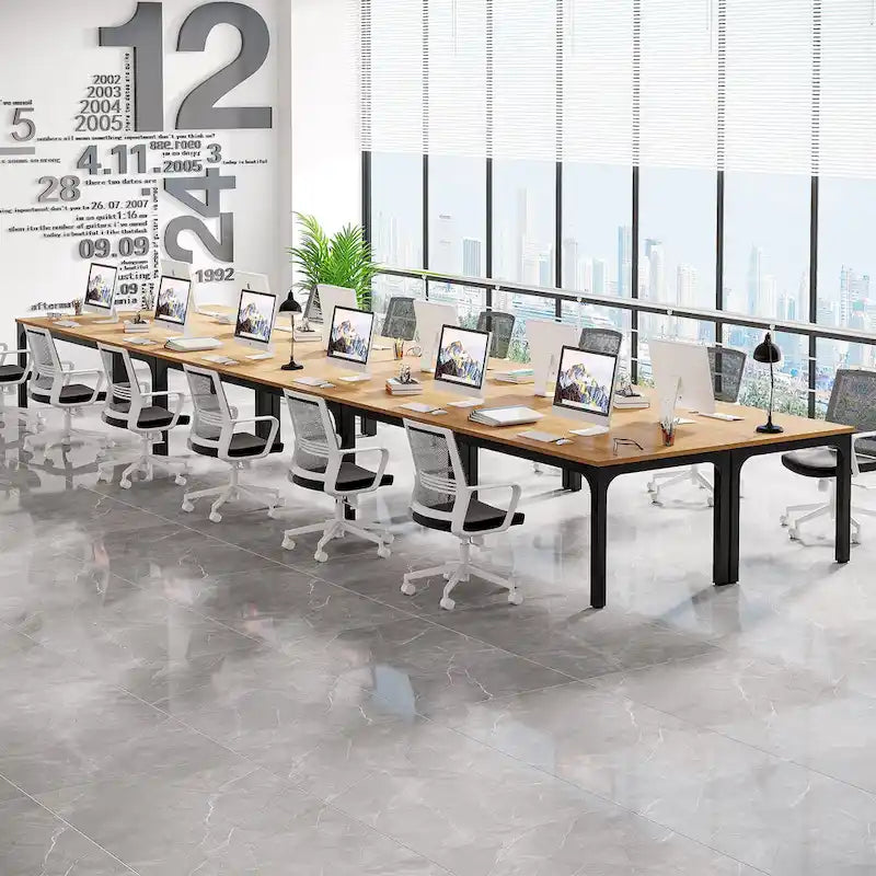 Large Rectangular Conference Table with Metal Legs Multi-Color Options