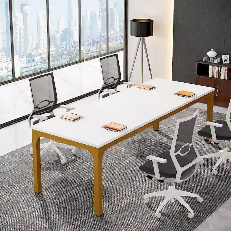 Large Rectangular Conference Table with Metal Legs Multi-Color Options