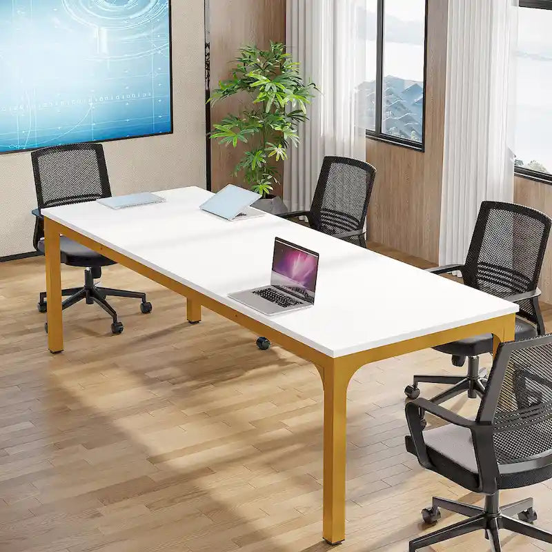 Large Rectangular Conference Table with Metal Legs Multi-Color Options