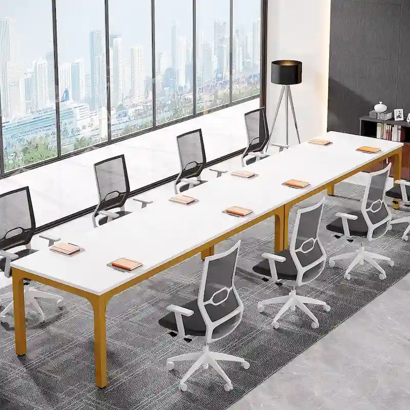 Large Rectangular Conference Table with Metal Legs Multi-Color Options
