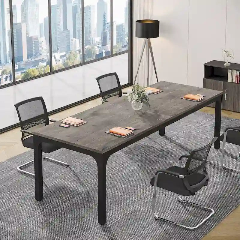 Large Rectangular Conference Table with Metal Legs Multi-Color Options