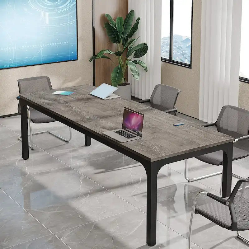 Large Rectangular Conference Table with Metal Legs Multi-Color Options