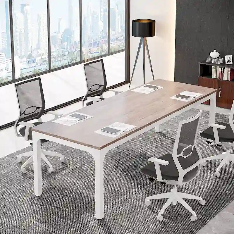 Large Rectangular Conference Table with Metal Legs Multi-Color Options