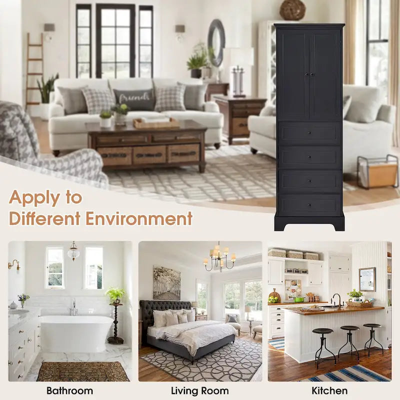 Modern Storage Cabinet with 2 Doors and 4 Drawers for Bathroom, Office