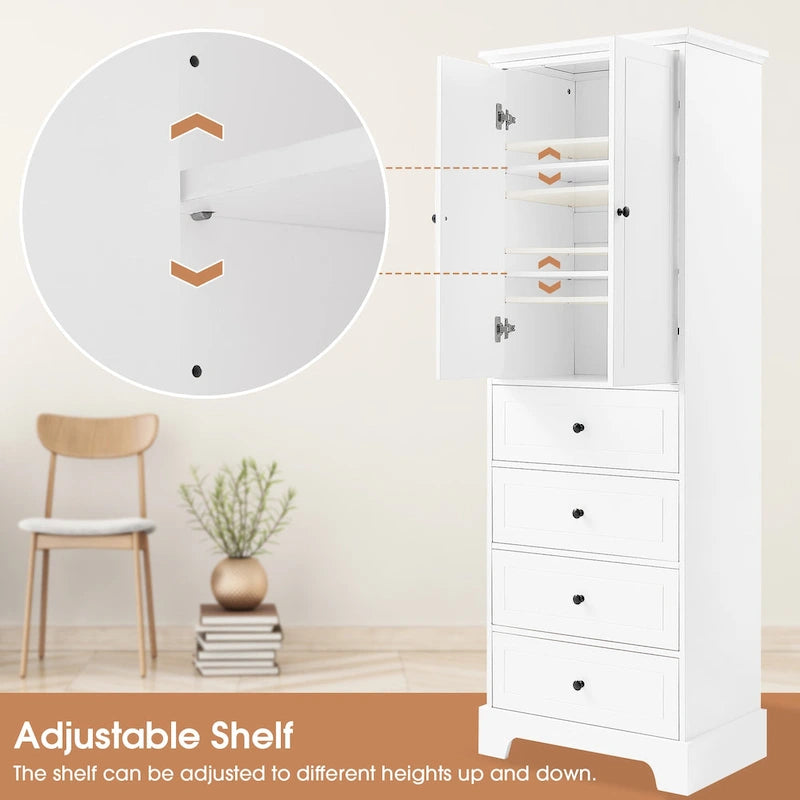 Modern Storage Cabinet with 2 Doors and 4 Drawers for Bathroom, Office
