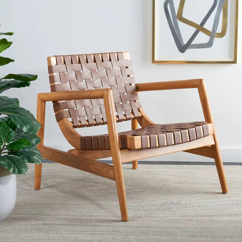  Vena Leather Woven Accent Chair - 30 W x 28 D x 28 H - 30Wx28Dx28H