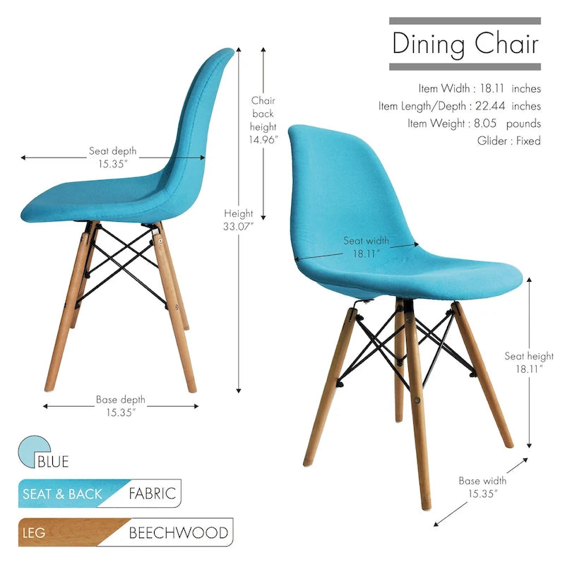 Modern Dining Chairs, Fabric & Beech Wood