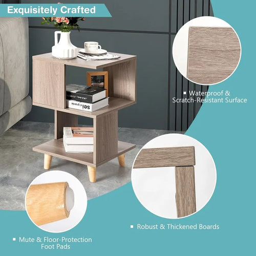 2 Pcs Wooden Modern Nightstand Set with Solid Wood Legs for Living Room