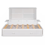 Queen Size Mobile Murphy Bed with Drawer and Little Shelves on Each Side,White