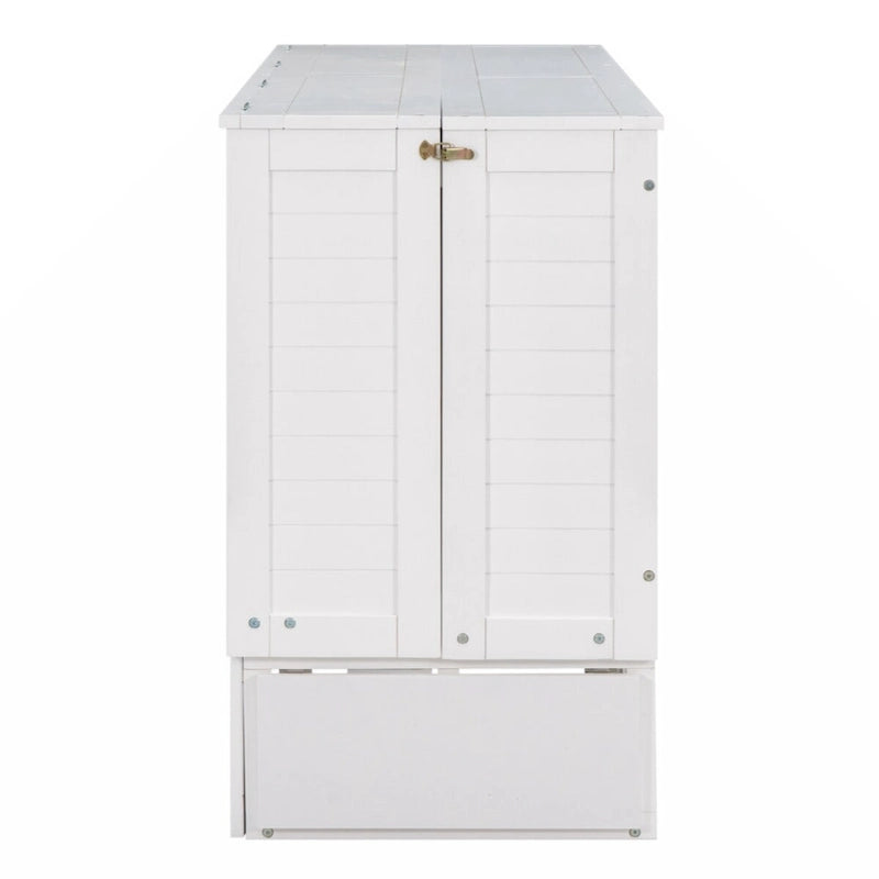 Queen Size Mobile Murphy Bed with Drawer and Little Shelves on Each Side,White
