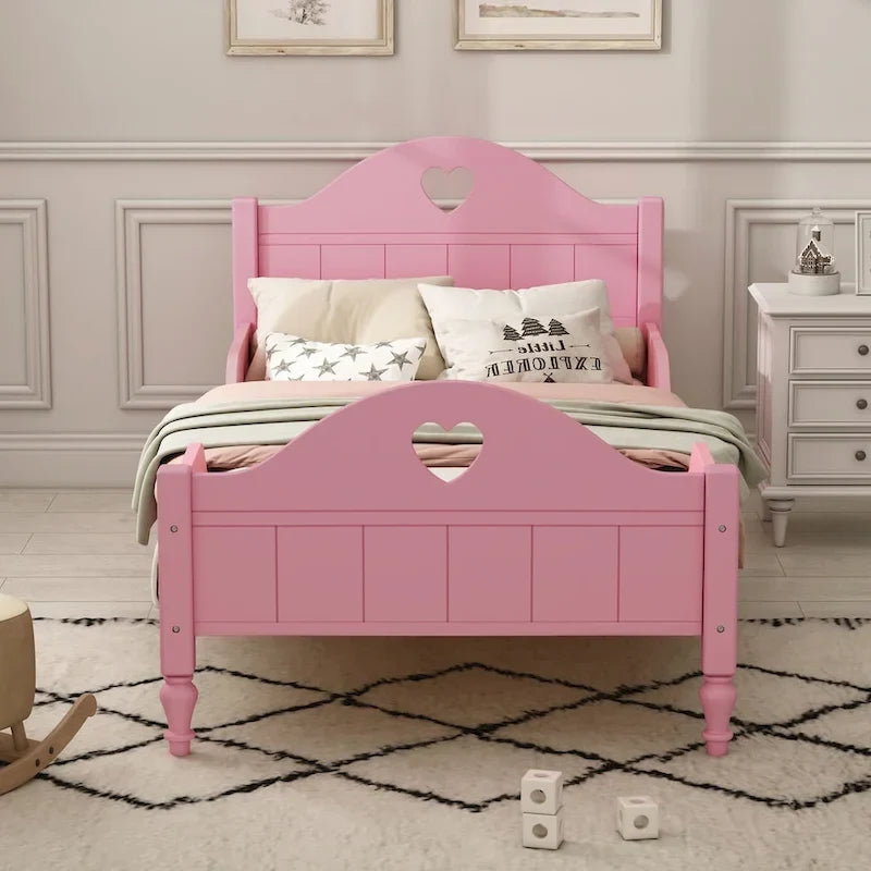 Macaron Twin Size Toddler Bed with Side Safety Rails and Headboard and Footboard