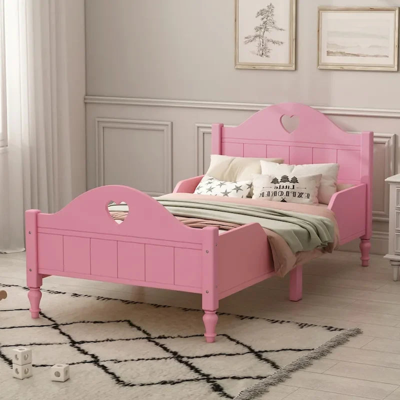 Macaron Twin Size Toddler Bed with Side Safety Rails and Headboard and Footboard