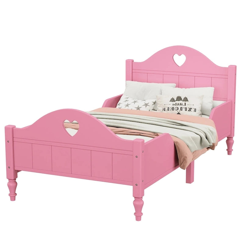 Macaron Twin Size Toddler Bed with Side Safety Rails and Headboard and Footboard