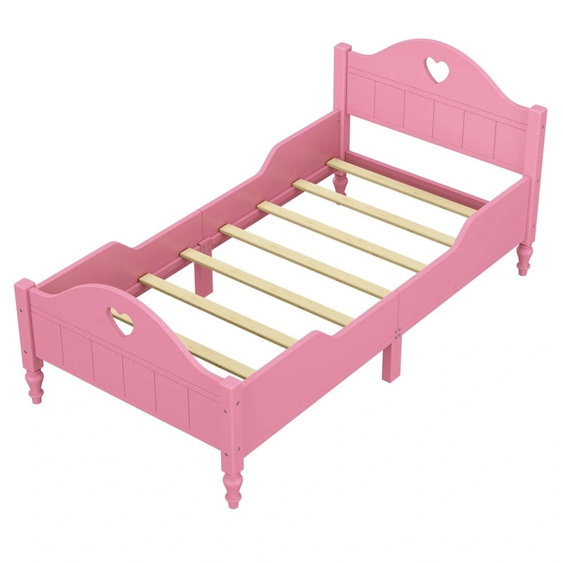 Macaron Twin Size Toddler Bed with Side Safety Rails and Headboard and Footboard