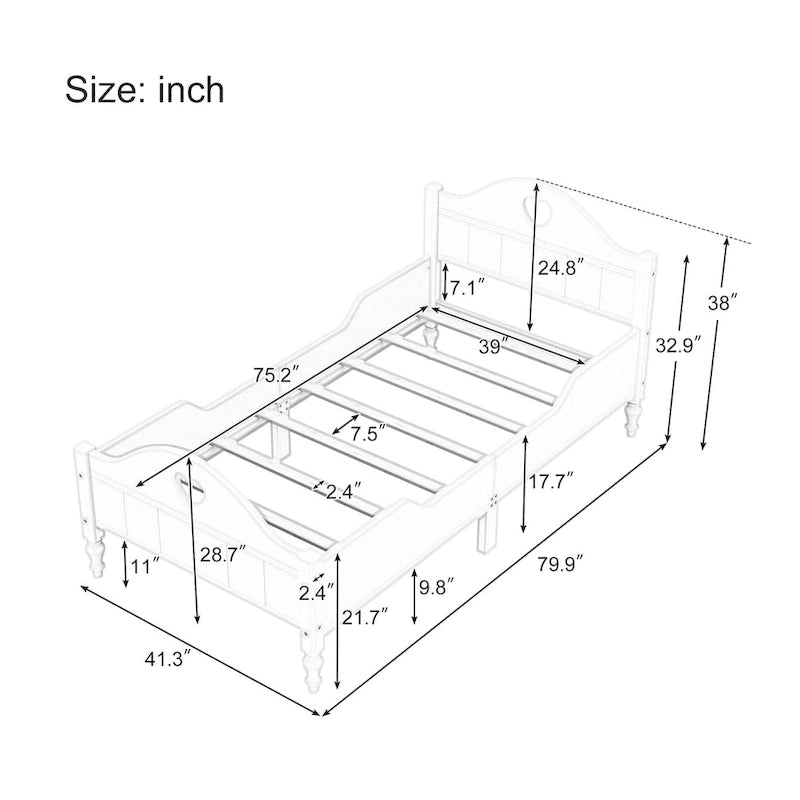 Macaron Twin Size Toddler Bed with Side Safety Rails and Headboard and Footboard