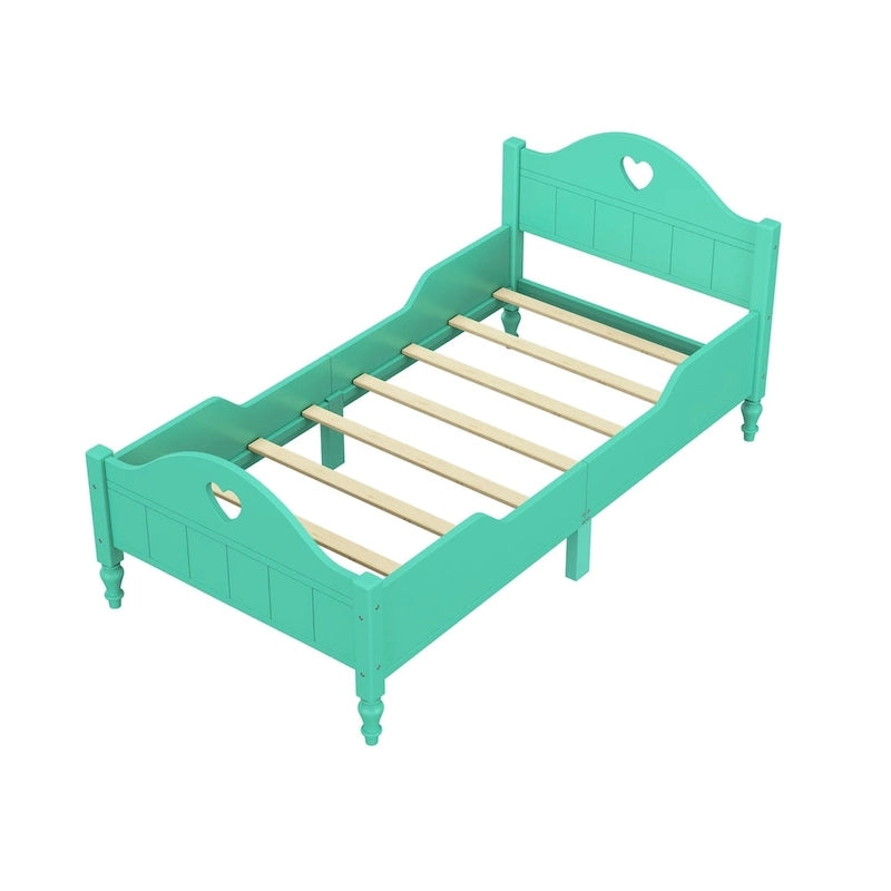 Macaron Twin Size Toddler Bed with Side Safety Rails and Headboard and Footboard