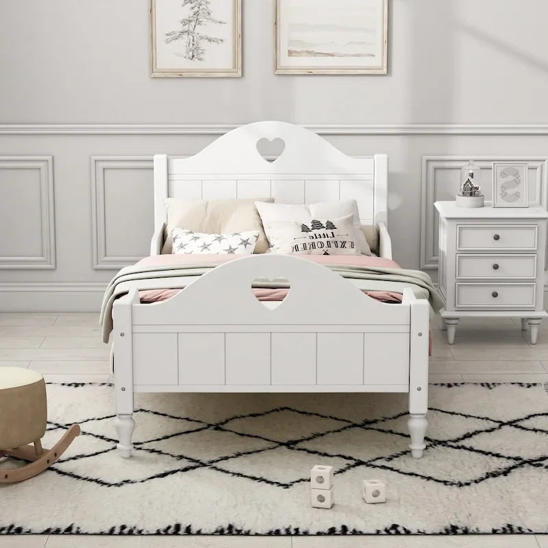 Macaron Twin Size Toddler Bed with Side Safety Rails and Headboard and Footboard