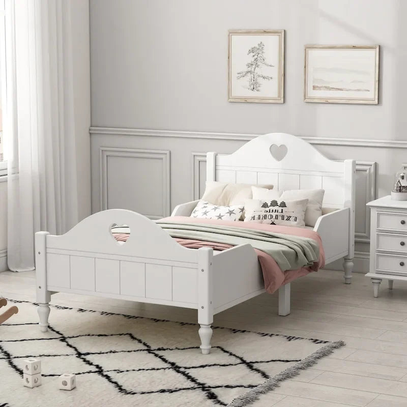 Macaron Twin Size Toddler Bed with Side Safety Rails and Headboard and Footboard