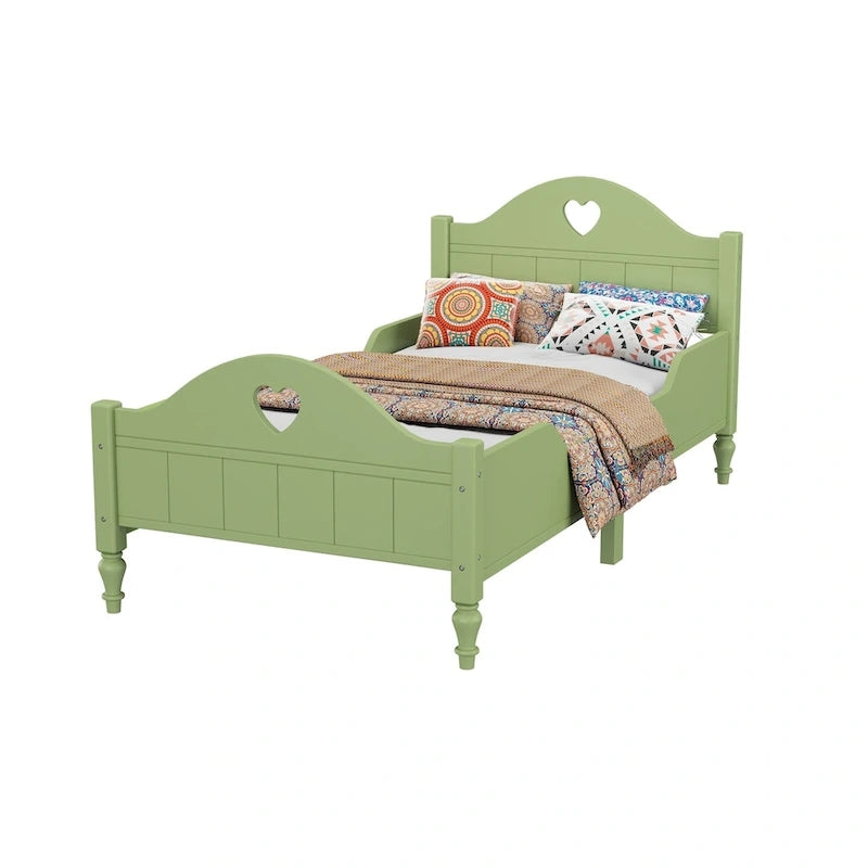 Macaron Twin Size Toddler Bed with Side Safety Rails and Headboard and Footboard